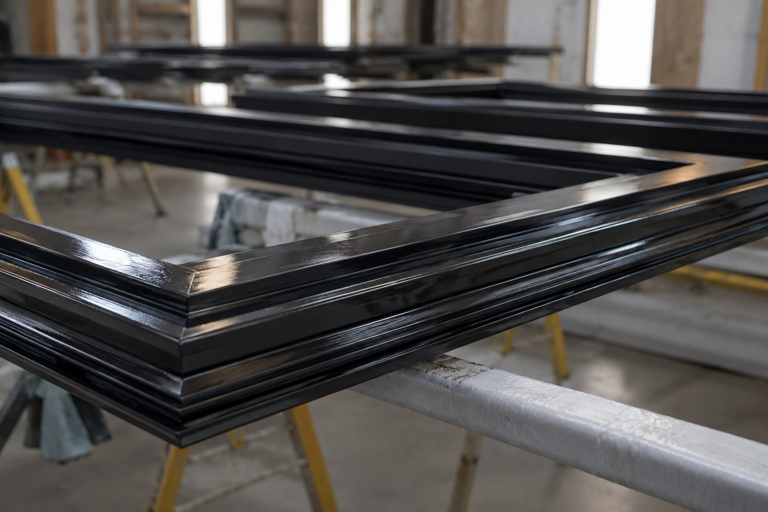 Black-frame windows on a modern home