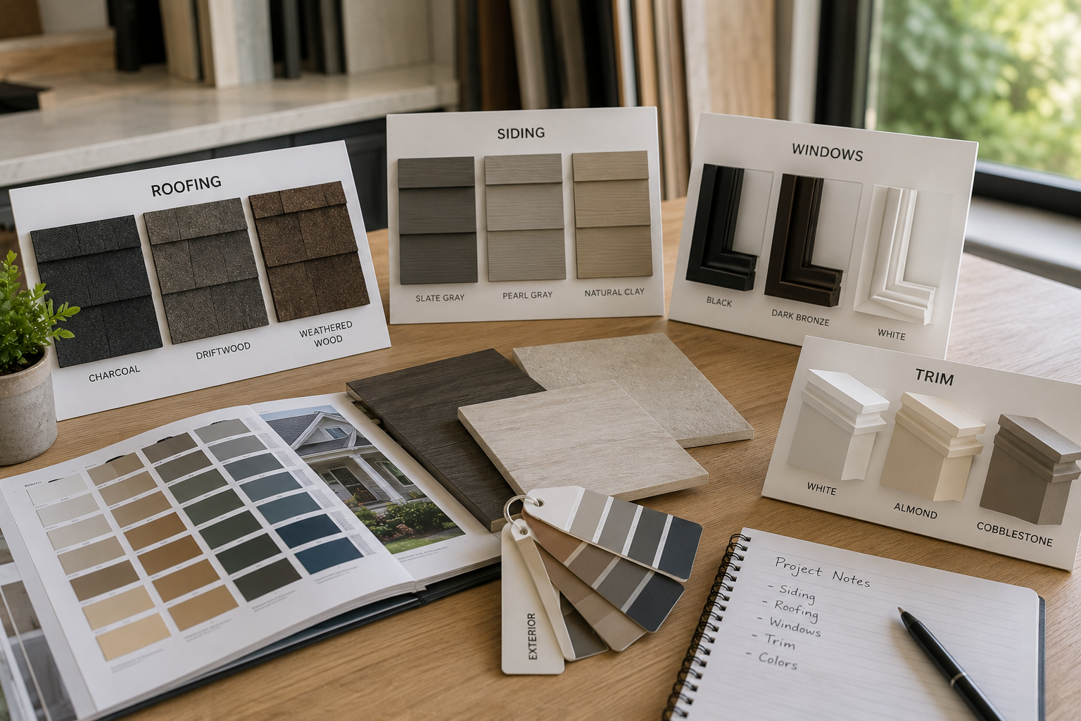 Siding, roofing, and trim samples