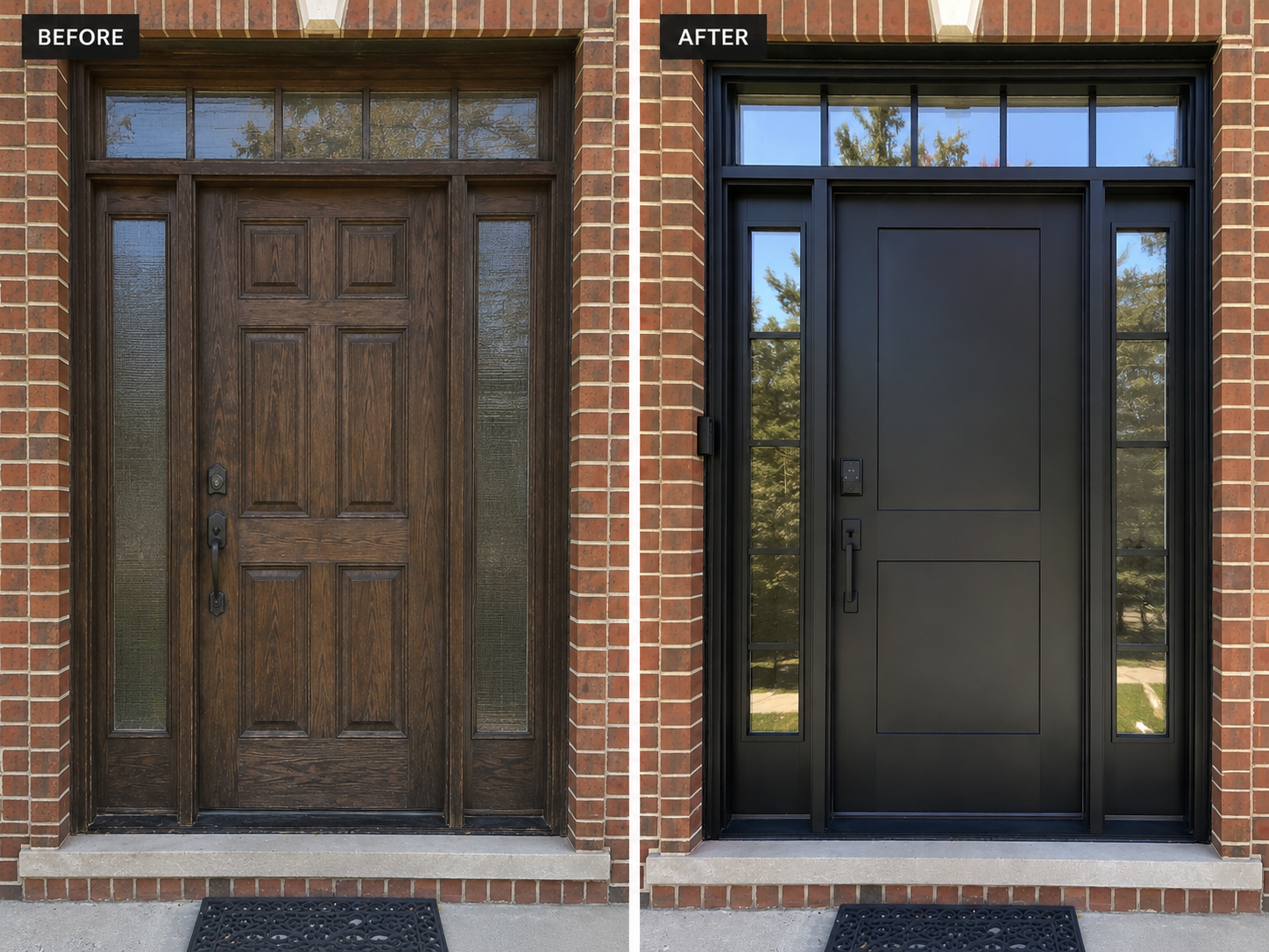 Front entry door before and after