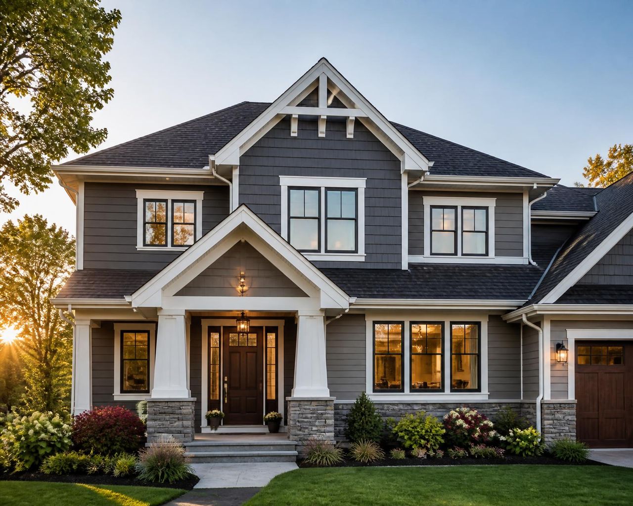 Traditional suburban home exterior in Northern Illinois with siding, windows, roofing, and entry door